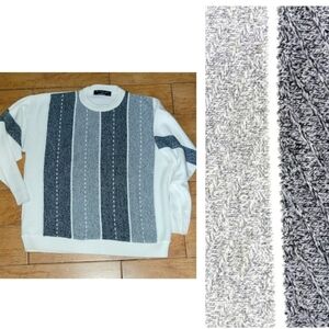 Protegé Collection Vintage Knit Texture Ivory White Grey Pullover Sweater Size L